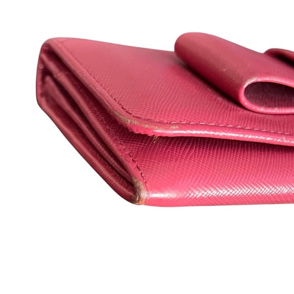 Prada Saffiano Fiocco Pink Peonia Ribbon Bifold Wallet - Picture 9 of 10